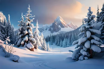Fotobehang winter mountain landscape © Ahtesham