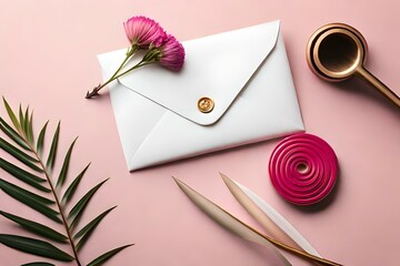 pink rose and envelope