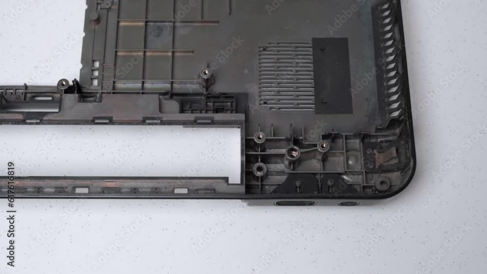 Poster laptop component motherboard assembling closeup view black internal component electronics speaker
