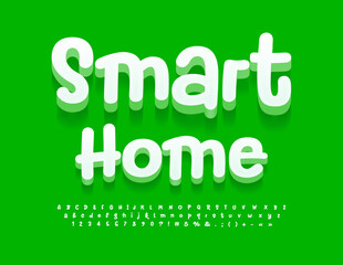 Vector advertising Emblem Smart Home. White handwritten Font. Modern Alphabet Letters and Numbers set