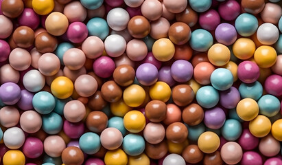 Colorful sweet balls candies closeup, Top view multicolor chocolate Ball texture