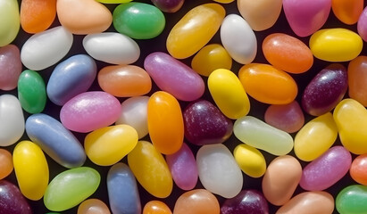 Fototapeta na wymiar colorful jelly beans, top view multicolor Jelly Beans texture background