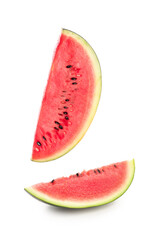 Fototapeta na wymiar Pieces of fresh watermelon on white background