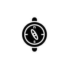 Camping compass icon in black fill mode. Vector illustration of summer camp equipment in trendy style. Editable graphic resources for many purposes.