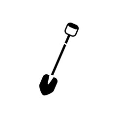 Camping shovel or scoop icon in black fill mode. Vector illustration of summer camp equipment in trendy style. Editable graphic resources for many purposes.