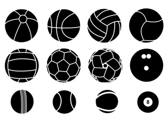 Set Collections icon of ball, football, basketball, volleyball, beachball Black silhouette design template vector Illustration