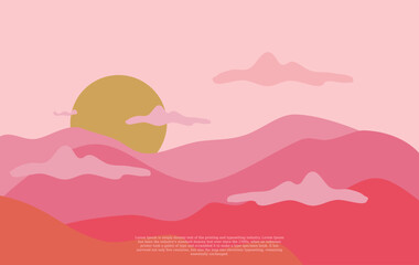 illustration of a minimalist landscape with a horizontal view of a mountain, moon and hill, suitable for wall art etc. flat design style. digital drawing