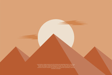 illustration of a minimalist landscape with a horizontal view of a mountain, moon and cloud, suitable for wall art etc. flat design style. digital drawing