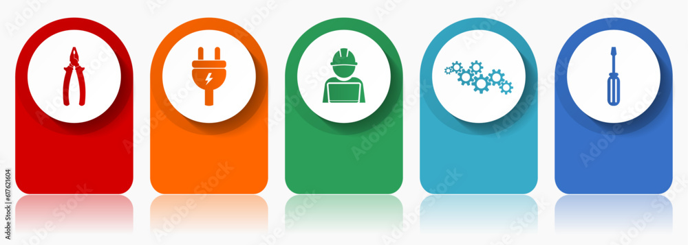 Fototapete Service icon set, miscellaneous vector icons such as pliers, plug, engineer, gears and screwdriver for web design and mobile applications, modern design infographic template, web buttons