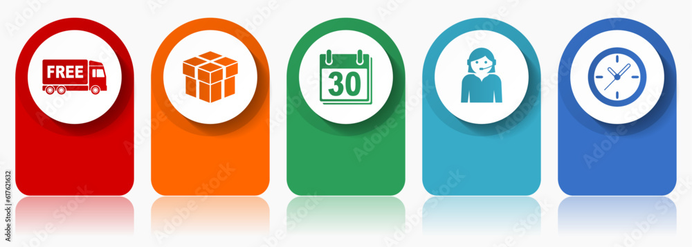 Poster business icon set, miscellaneous vector icons such as free delivery, calendar, clock and call center