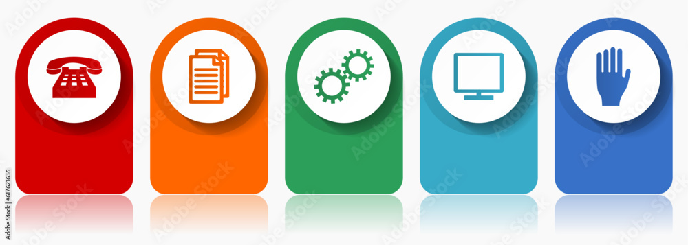 Poster technology icon set, miscellaneous vector icons such as phone, document, gears, tv and hand, modern 
