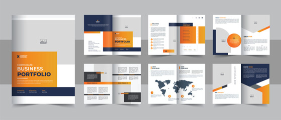 Corporate business presentation guide brochure template with cover, back and inside pages, Trendy minimalist flat geometric business brochure design