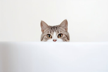 a cute cat is hiding