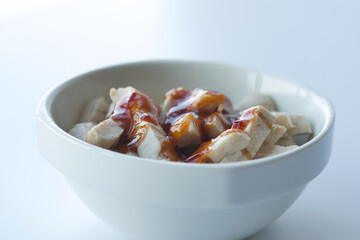 Chicken breast fillet and vegetables on table .