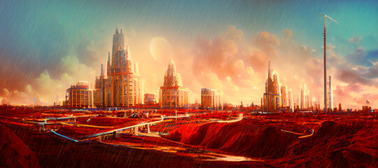 Future city in the mars, Generative ai.