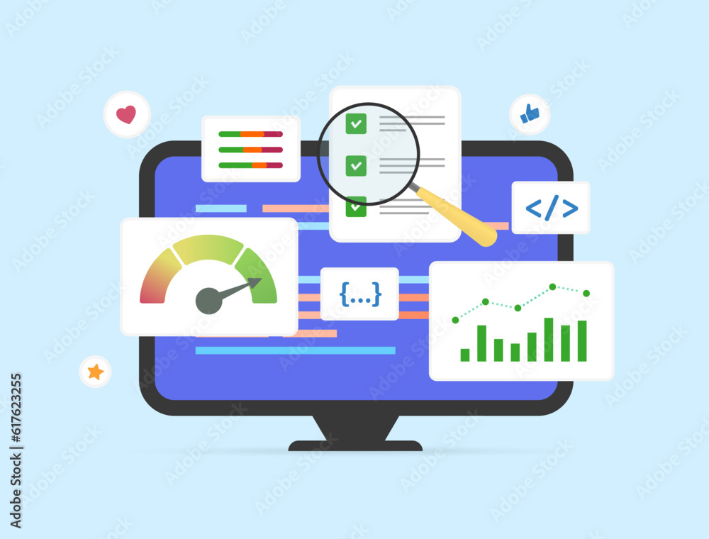 Poster seo marketing and digital analytics concept. business data analysis with information dashboard, fina
