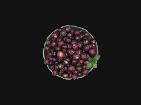 Phalsa falsa in a bowl of glass with mint leaves.Isolated on black background top view