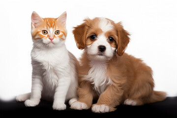 Fototapeta na wymiar a cute dog and cat sitting together