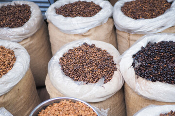 variety of fresh coffee beans selling at Istanbul street