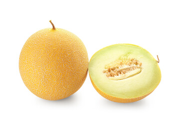 Sweet melon with half on white background