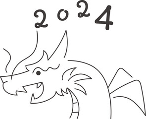 シンプルなドラゴンの線画デザイン 2024年辰年