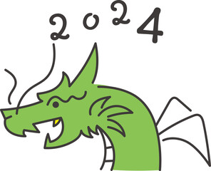 かわいいドラゴンの横顔のイラスト 2024年辰年 アウトライン