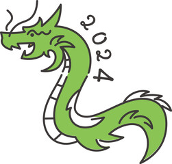 かわいいドラゴンの全身のイラスト 2024年辰年 アウトライン