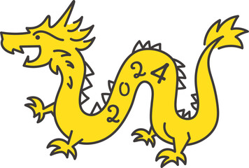 かわいいドラゴンの横向きのイラスト 2024年辰年 アウトライン