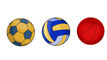 Obraz premium Basketball ball, volleyball ball, soccer ball on white background.