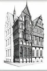 simple line art architecture for coloring book famous architectural buildings black White 