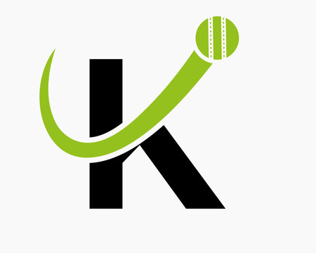 Letter K Cricket Logo Concept With Moving Ball Icon For Cricket Club Symbol. Cricketer Sign