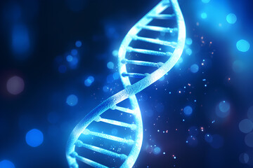 blue DNA gene helix spiral molecule structure. Generative AI