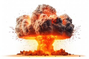 Nuclear explosion isolated on white background.