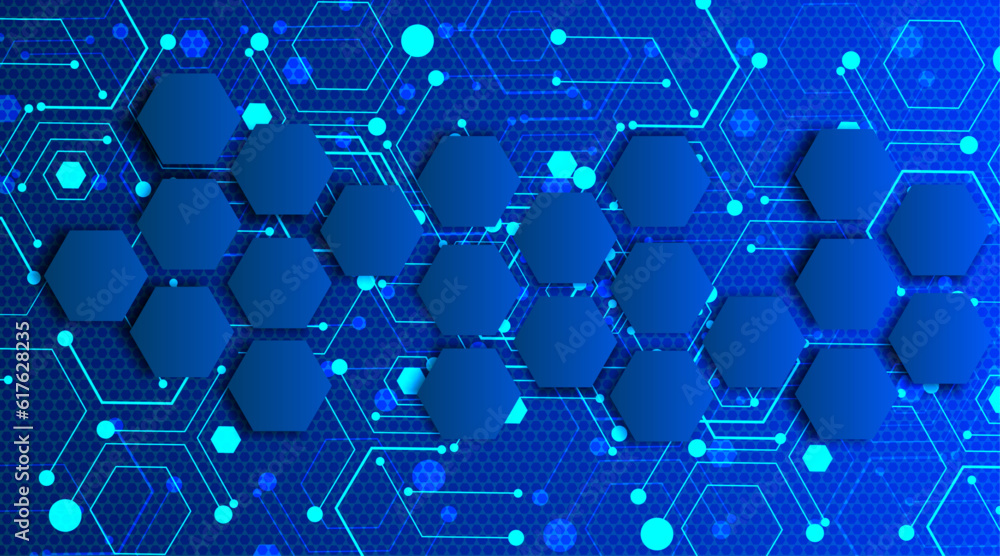 Poster abstract computer technology background with circuit board and hexagon tech.vector illustration