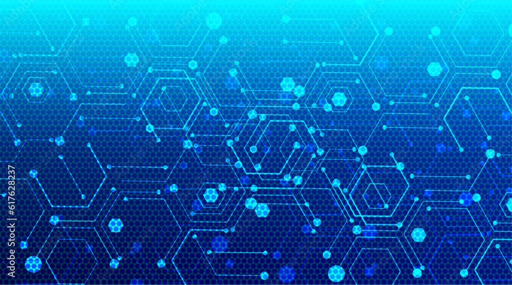 Poster abstract computer technology background with circuit board and hexagon tech.vector illustration