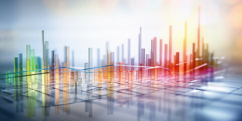 Business statistics, numbers and reports. Sales, profit, cost, capital etc. Data analysis, data science concept. Hand edited generative AI.