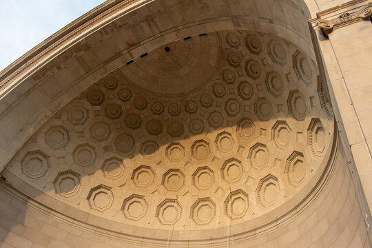 Abstract texture background view of the exterior stone ceiling architecture of the Naumburg Bandshell in New York City&rsquo;s Central Park, on June 19, 2023 in New York, New York, USA.