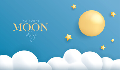 National moon day banner with moon, stars and cloud.