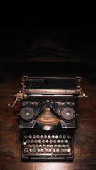 Fototapeta na wymiar Old typewriter on a wooden table mobile phone wallpaper
