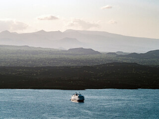 View of a boat cruising at the Galápagos Islands, Ecuador