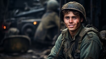 young man soldier smiling