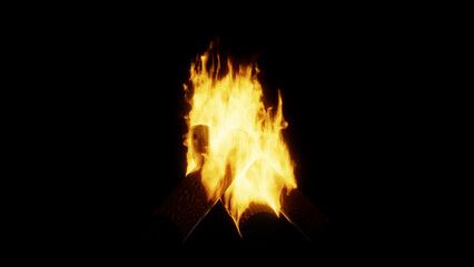 bonfire on black background 3D rendering