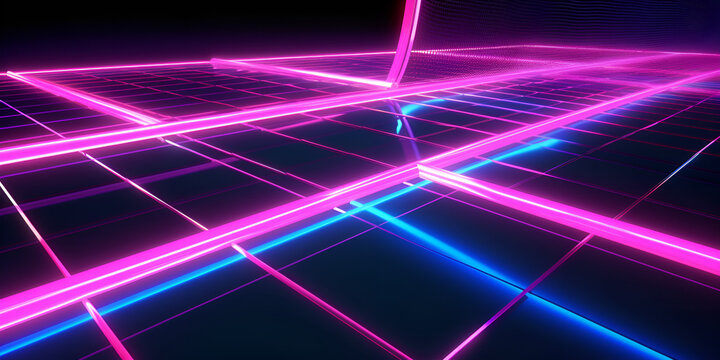 Vibrant 3D Render of a Neon Soccer Field from a Unique Angle