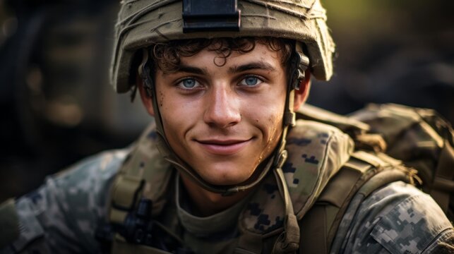 young man soldier smiling