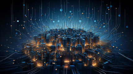 concept illustration of the intelligent AI brain, connected globally like the roots of a tree. Witness the power of communication and information in a futuristic network center