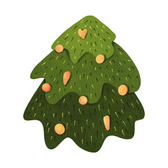 fir with new Year's toys. Watercolor illustration of a Christmas tree. Isolated coniferous tree. The New Year holiday. Taking care of nature. Environment. Cartoon style. postcards invitations