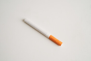 Fototapeta na wymiar Cigarette, roll tobacco in paper with filter tube, No smoking concept.