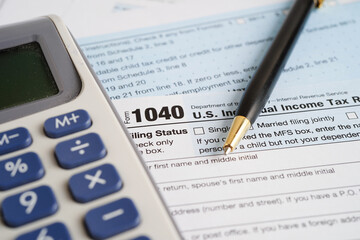 Tax form 1040 U.S. Individual Income Tax Return, business finance concept.