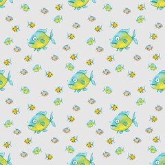 seamless pattern. Set with fish. Sea and river fish. Square image.