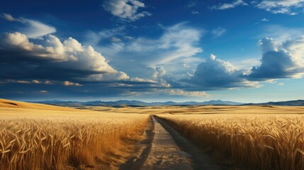 Pathway forward into a beautiful serene landscape. Horizon views over the rivers, mountains, deserts, and fields.